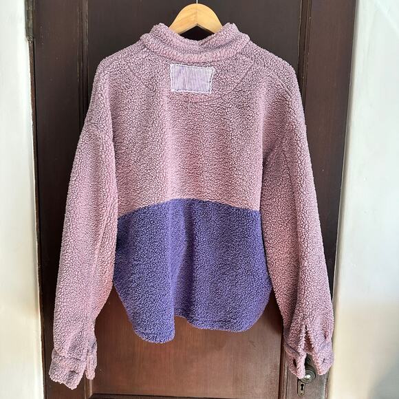 POL | Purple Colorblock Oversized Sherpa Half Zip with Corduroy Pocket | Large - Picture 3 of 5